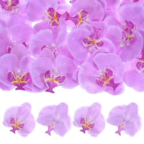 M METERXITY 20-Pack Artificial Orchid Flower Heads, Silk Faux Butterfly Flowers Head for Wedding/Bouquet/Bridal/Party Decor, Fake Phalaenopsis Petals Bulk [3.54 Inch, Light Purple] - color: Light Purple, size: 3.54 Inch