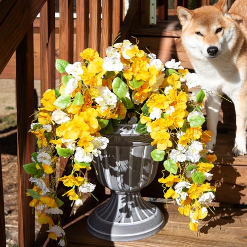 Ivydale Hibiscus Artificial Fake Hanging Flowers Plants for Outdoor Spring Decoration, 2PCS UV Resistant Faux Hibiscus Silk Flowers Realistic Look Real for Planters Outside Porch Patio Yard - color: Yellow + White, size: 2pcs