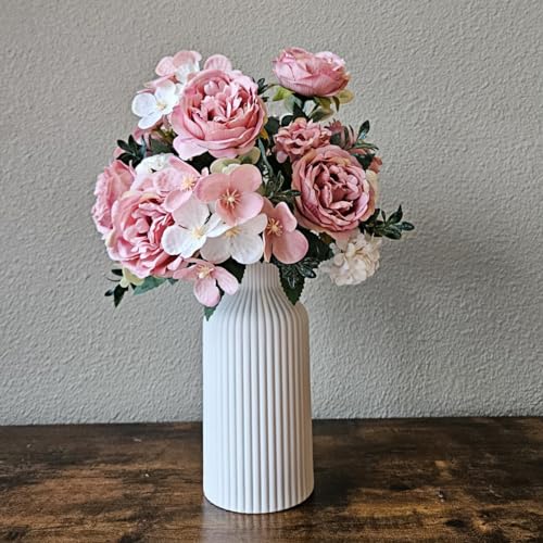 White Ceramic Flower Vase, Minimalist Modern Home Decor, Matte Finish Pampas Grass Vase for Table, Fireplace, Shelf, Mantel, Entryway and Centerpieces - color: White, size: 8in
