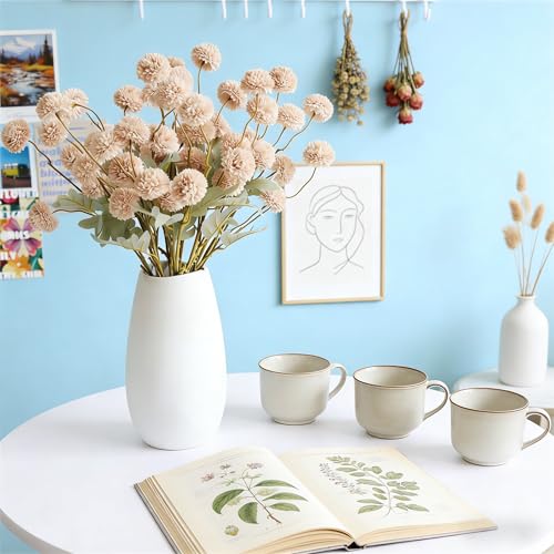 5pcs Beige Faux Silk Mums Artificial Flowers, Bulk Fake Small Mini Chrysanthemums with Stems for DIY Champagne Wedding Centerpieces Floral Arrangements Vase Fillers Home Decorations