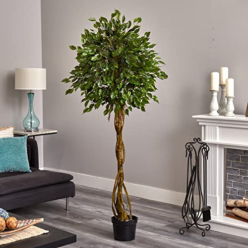 Nearly Natural 4ft. Ficus Artificial Tree with Woven Trunk, UV Resistant (Indoor/Outdoor)