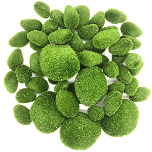 Woohome 50 PCS Artificial Moss Rocks Decorative Set, Fake Moss Rocks, DIY Mushroom and Simulation Ladybug, Fake Moss Decor for Floral Arrangements, Fairy Gardens and Crafting - color: 50pcs