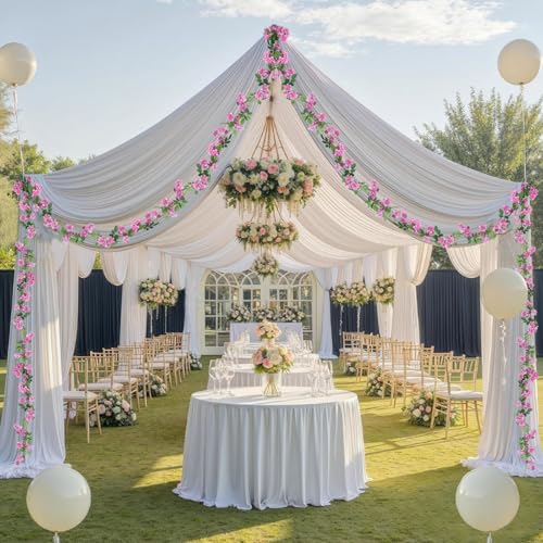 2 Pcs Artificial Flowers Garland for Outdoors Pink Faux Gardenia Garland 12Ft Silk Rose Hanging Vines Floral for Wedding Arch Party Wall Garden Ceremony Backdrop Fence Spring Decor - color: Pink