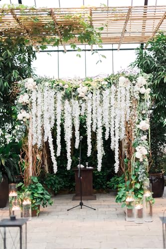 IPOPU White Wisteria Hanging Flowers Garland 6.4FT Wisteria Garland Hanging Flowers for Decoration for Wedding Arch, Backdrop, Garden Party Decor, 3 PCS (White) - color: White