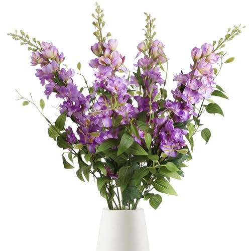 Purple Delphinium Artificial Flowers 29.5" with Clematis Greenery 8PCS Long Stem Flowers for Tall Vase Purple Silk Flowers for Faux Flowers Arrangement Home Party Wedding Decor - color: Purple