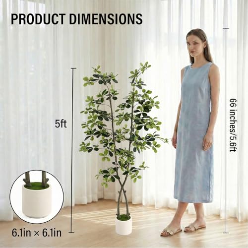 5ft Fake Olive Tree Artificial Indoor,Artificial Olive Tree with Pot,Large Olive Branches,for Home Office House Living Room Decor. - color: 5ft