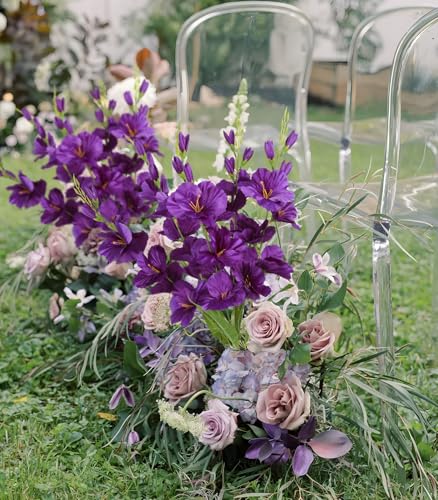 2 Bundles Dark Purple Gladiolus Artificial Flowers 10 Heads 26.38" Silk Fake Gladiolus Flowers for Wedding Centerpieces, Home Table Party Decor(Dark Purple) - color: Dark Purple