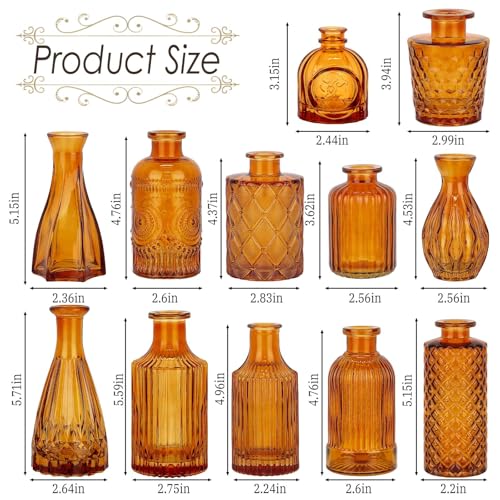 Brown Glass Bud Vases Set of 12, Mini Flower Vase for Centerpieces, Small Amber Bud Vases in Bulk for Wedding Decorations, Vintage Vase for Table, Recepetion, Home Décor - color: Amber Brown, size: 12pcs