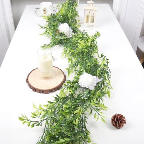 RECUTMS 3Pcs Artificial Italian Ruscus Greenery Garland 5.8ft Bamboo Leaves | Green Vine, Hanging Ivy Plant, Fake Willow Leaf, For Room Door Wall Table, Wedding Arch Birthday Party Decor, Indoor Outdoor - color: Willow Vine Green
