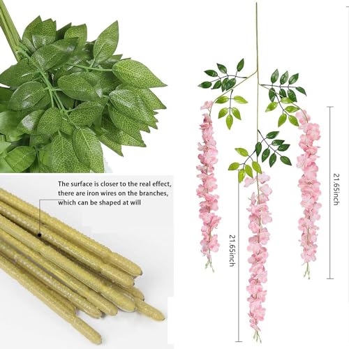 Artificial Wisteria Hanging Flowers Fake Wisteria Flower Garland Silk Vines Rattan Decor for Home Wedding Arch Wall Garden Greenery Bedroom Outdoor Office Party Decoration (12, Light Pink) - color: Light Pink