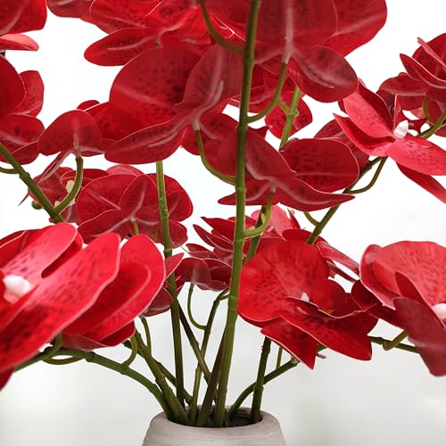 ATFL 8 Pack Red Orchid Artificial Flowers Real Touch, 32'' Artificial Fake Faux Silk Orchid Stem Bouquets for Wedding Party Home Garden Decor,Orquideas Artificiales para Decora (excluding The Pot) - color: Red