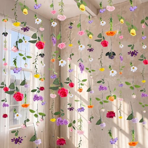 Suncalla 6 Pcs 35.46 ft Flower Garlands Backdrop Garden Party Decoration Artificial Wildflower Vines Fake Flower Vines Faux Silk for Wedding Bridal Wall Arch(Fresh,Multicolor) - color: Multi Color