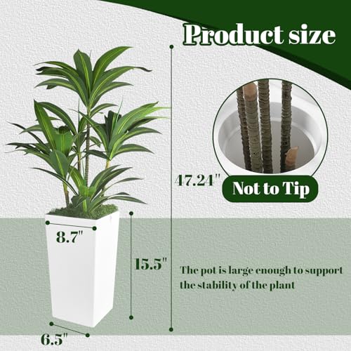 Artificial Dracaena Tree 4FT with White Tall Planter,Fake Green Plant with Natural Wood Trunk & Lifelike Leaves, Aritificial Yucca Plant for Home Office Decor,Housewarming