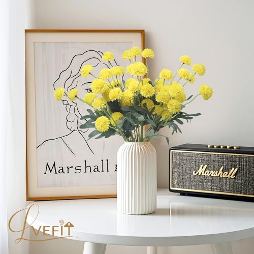 LVEFIT 10 Pcs Yellow Kiku Flower Fake Mums Long Stem Flowers,Faux Kiku Flower Bulk,Silk Flowers Mini Chrysanthemum Floral Arrangements,Artificial Flowers Chrysanth Mini Fake Flower - color: Yellow