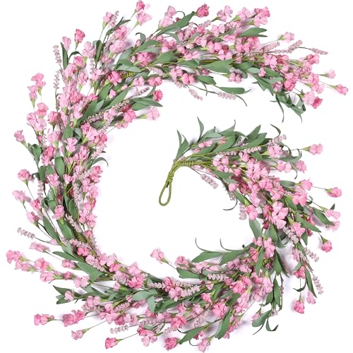 Artgar Flower Garland 6Ft Spring/Summer Garland Floral Garlands for Mantle All Year Round Paper Garlands Decor for Indoor Outdoor Home Wedding Arch Porch Stair Backdrop Year Round Decor (Pink) - color: Pink (6ft)