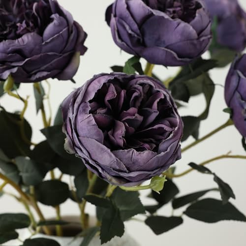 mizii 6Pcs Burnt Purple Artificial Roses Flowers Fake Silk Roses Flower with Long Stem for Wedding Decorations Table Centerpieces Flower Arrangement Home Decor (Burnt Purple) - color: Burnt Purple