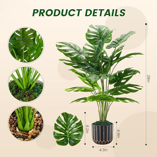 Der Rose 28'' Fake Plants Tall Artificial Monstera Faux Plants Indoor Outdoor Tree for Living Room Home House Decor - size: 28"-Monstera