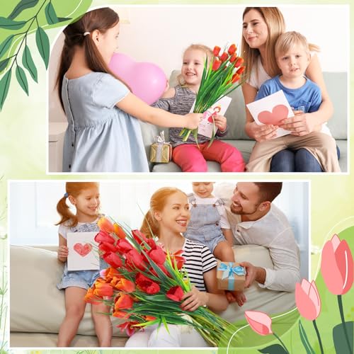 Yungyan 20 Bundles 100 Pcs Fake Tulips Wedding Centerpieces Artificial Flowers No Fade Faux Plastic Flower Arrangement for Bridal Shower Ceremony Home Decor(Red, Yellow, Orange, White, Purple) - color: Red, Yellow, Orange, White, Purple