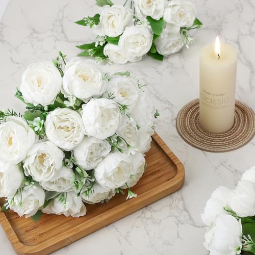 8 Pack White Peonies Artificial Flowers, Fake Silk Hydrangea Bouquet for Bridal Wedding Home Table Decor Reusable Dining Opening Ceremony Birthday Arrangement Faux Floral - color: White