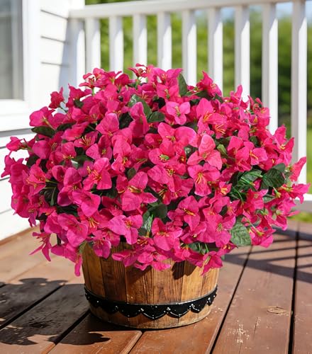 INSPRING Faux Bougainvillea Artificial Flowers for Outdoors Summer Outside Decor, 4 Bundles UV Resistant Realistic Fake Plants Silk Flowers for Porch Patio Window Outdoor Planter Garden Home, Hotpink - color: Hotpink