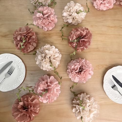 Dusty Pink Party Decorations Rose Gold Dusty Pink Beige Tissue Paper Flowers Pom Pom with Leaf Ribbon Hanging Garland Streamer for Birthday Baby Shower Wedding Bridal Shower Engagement Party Supplies - color: Dusty Pink