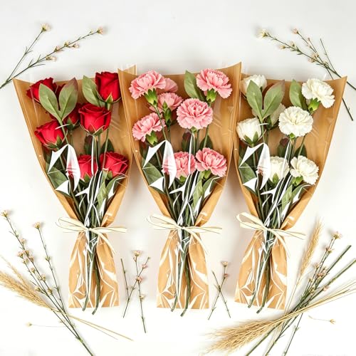 Wzifyf 50 PACK Flower Bags for Bouquets Flower Bouquet Holders Kraft Floral Wrapping Paper flower Sleeves Build Your Own Bouquet Bar with 72 Ft Ribbons for Valentine's Day Packaging Supplies - color: 50pcs Kraft, size: bouquet wrap