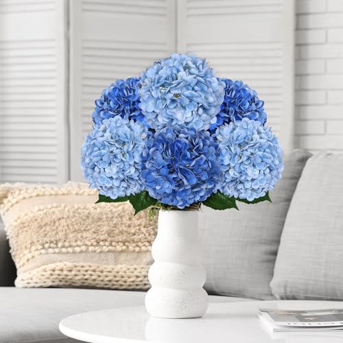 8pcs Hydrangea Artificial Flowers 21" Blue Silk Fake Flower Bouquets Faux Latex Hydrangea with Stems for Home Table Centerpieces Wedding Party Baby Shower Decoration - color: Dark Blue, Light Blue
