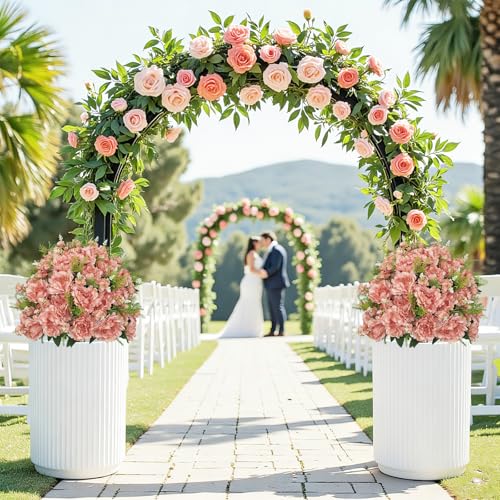 24” Artificial Flowers for Outdoors, Set of 2 Realistic Faux Pink Peonies in Cement Pots, UV Resistant Fake Plants Look Real for Front Porch, Entryway & Indoor Spring Decor - color: Peony Coral Pink