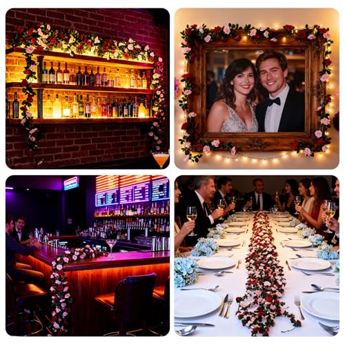 Miracliy 8Pcs 66FT Red Flower Garland, Orange Artificial Rose Floral Vines Fake Hanging Spring Flower Garland for Wall Backdrop Wedding Arch Tea Party Door Mantle Decoration - color: Orange-8pcs