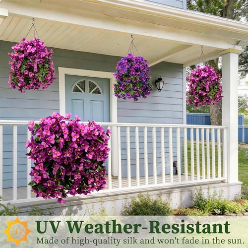 Artificial Bougainvillea Hanging Flowers Plants - 2 PCS faux Bougainvillea artificial flowers with Long Trailing Vines for Outdoor Decoration, Perfect for Porch, Garden (Purple & Light Pink Mix) - color: Purple & Light Pink Mix