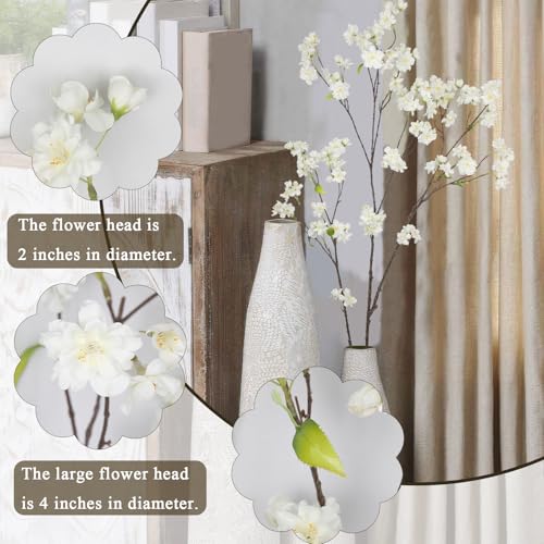 CISDUEO White Cherry Blossom Branches Long Stem Artificial Flowers for Tall Vase Silk Flower Bulk Plum Blossom Flowers for Indoor Home Decor Bedroom Wedding Floral Arrangement Table Centerpieces Party - color: White