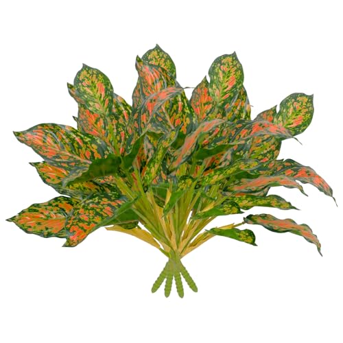 4 Pcs Artificial Hosta Plants Outdoor, 16" Fake Tropical Green Plants, UV Resistant, Realistic, Faux Green Leaf Stems for Home Offices Outside Porch Patio Balcony Garden Indoor Table Décor - color: Red, size: 4 Pcs