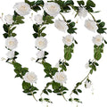 FiveSeasonStuff Floral White Artificial Silk Roses Flower Garland, Bendable Hanging Vine (2pcs, 11ft) - color: Floral White