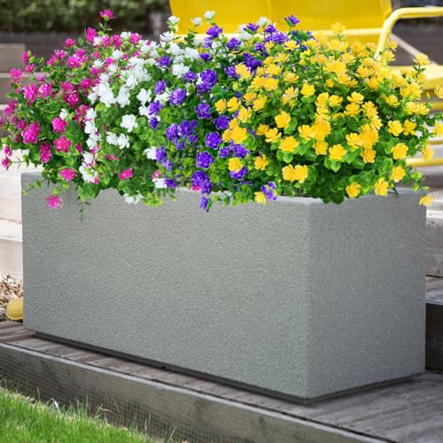 8 Bundles Outdoor Artificial Fake Flowers UV Resistant No Fade Boxwood Faux Plastic Shrubs Plants for Garden Patio Porch Window Box Home Wedding Farmhouse Hanging Décor - color: Mix Colors