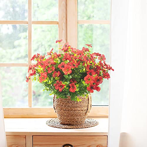Grunyia 10 Bundles Artificial Flowers Outdoor UV Resistant Fake Flowers No Fade Faux Plants Garden Porch Window Box Decorating (Red) - color: Red