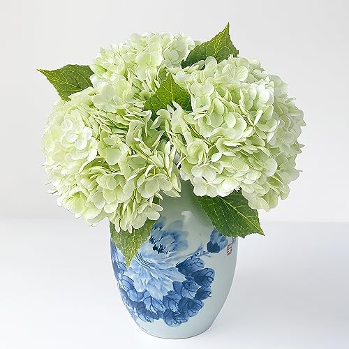 JINWOE 3Pcs Light Green Faux Hydrangea Flowers,21" Latex Real Touch Large Silk Royal Hydrangea Artificial Flowers,Spring Fake Flowers Bouquet for Centerpieces Table Wedding Kitchen Home - color: Green, size: 3pcs