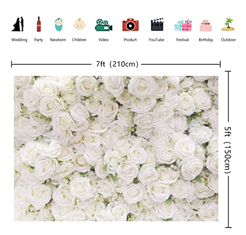 INRUI White Rose Floral Photography Backdrop Rose Theme Valentines Day Bridal Shower Party Decorations Banner (7x5FT) - size: 7x5FT