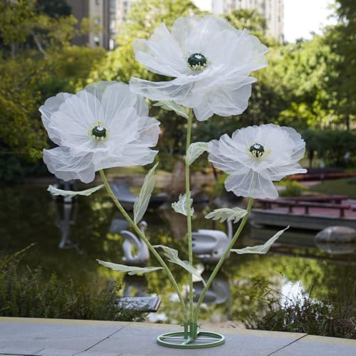 Giant Artificial Flowers for Decoration with Stand,Large Organza Flowers Faux Bloom Display for Wedding Decor,Event Backdrops, Storefront Styling & Home Interior Decoration(White) - color: Pure White