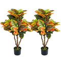 2PCS Artificial Croton Plant, Faux Fiddle Leaf fig Tree,Artificial Trees for Home Decor,Floor Plant,Front Porch Plants with Plastic Pot, Faux Ficus Lyrata Tree,35inch - size: 35inch