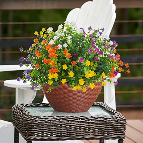 Grunyia 20 Bundles Outdoor Artificial Fake Flowers UV Resistant Boxwood Faux Plastic Plants for Hanging Garden Porch Window Box Outside Decoration(Mix) - color: Eucalyptus-mix
