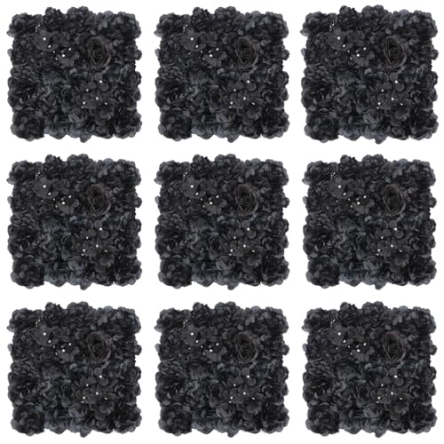 DNYSYSJ Black Flower Wall Panel,12pcs 15" X 15" Black Rose Panel Artificial Hydrangeas Flowers Panel Silk Fabric Wall Mat for Halloween Thanksgiving Photography Home Wedding Party Event Wall Decor - color: Black Roses, 15x15in, size: 12 pieces