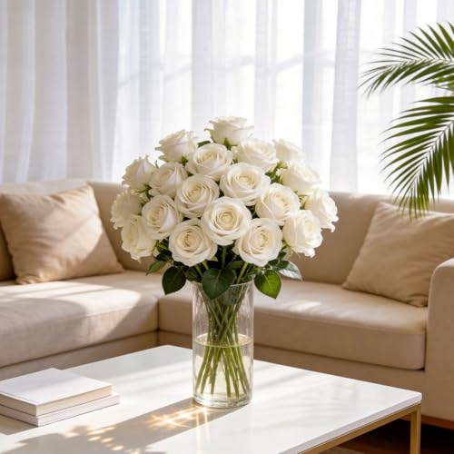 15PCS Artificial Flowers Fake Roses, Silk Artificial Ivory White Roses with Stems Realistic Bouquets for Wedding Centerpiece Valentines Day Decorations Home Decor Party Crafts DIY - color: White