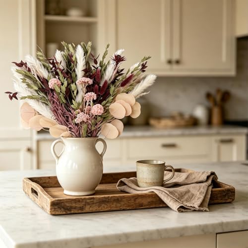 Blush Pink & Burgundy Dried Flower Bouquet, Cream Pampas Grass with Sage Green & Eucalyptus, Boho Dried Flowers for Wedding, Home Décor - color: Blush Pink Pampas Grass Bouquet
