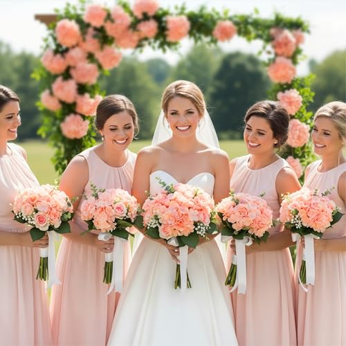 Auihiay 64 PCS Full Hydrangea Flowers, Silk Hydrangea Artificial Flowers Heads with Stems, Artificial Flowers for Wedding, Garden, Baby Shower, Party, Outdoor Indoor Decoration (Light Peach) - color: Light Peach
