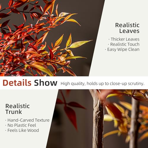 Big Faux Bamboo Plant Large Fake Nandina Trees Plastic plantas Indoor Outdoor Realistic Floor Plants Artificial Tree for Home Living Room Corner Office Patio Porch Bonsai Decor Housewarming Gift - color: Red, size: 7ft 2in
