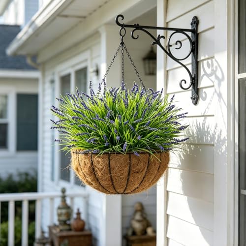 Outdoor Faux Plants, 12 Pcs Fake Plant UV Resistant Monkey Grass Lavender Flowers, Artificial Greenery Shrubs Bush for Outside Planter Patio Garden Front Porch Door Yard Spring Summer Decor, Purple - color: Purple