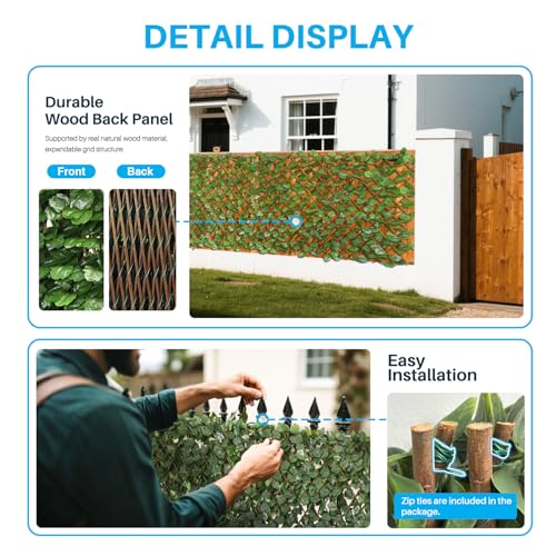 Patio Paradise 1PC Artificial Ivy Expandable Privacy Fence Screen Faux Greenery Wall Green Vines Leaf Hedge Outdoor Lattice Panels Covering for Apartment Balcony Deck Porch Backyard, Single-Side - color: Ivy Leaves