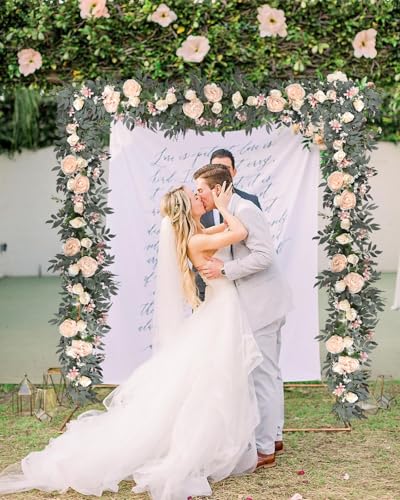 DearHouse 2Pack Artificial Peony Flower Garland - 6ft/Strand Silk Peony Flower Greenery Garland with Fake Willow Leaves for Wedding Ceremony Backdrop Party Table Centerpieces Decor(Champagne) - color: Champagne
