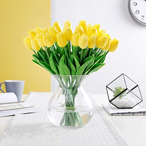 Artificial Tulips 10Pcs Real Touch Fake Tulips PU Flower Arrangement Bouquets for Home Party Decoration (Yellow) - color: Yellow