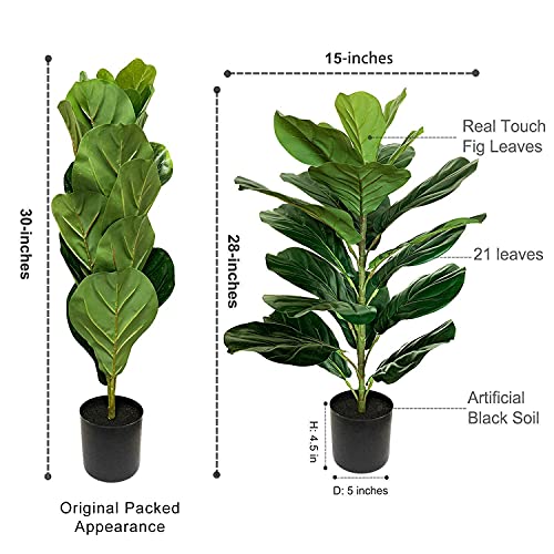 30" Little Artificial Fiddle Leaf Fig Tree/Faux Ficus Lyrata for Home Office Decoration